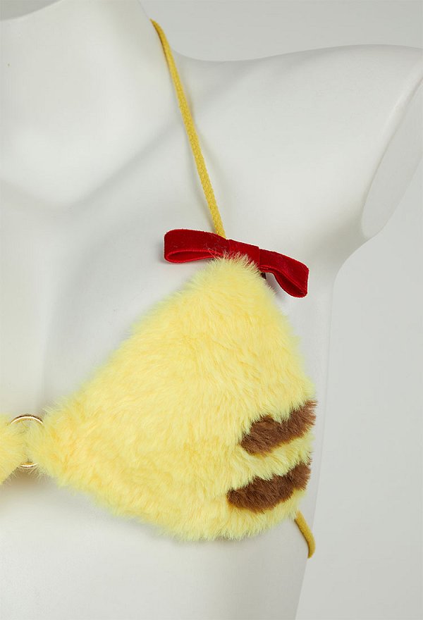 PM Derivado Bikini Furry Paw Amarillo Sexy Conjunto Erótico Gran Pata Sudadera con Capucha y Lencería Braga con Cola