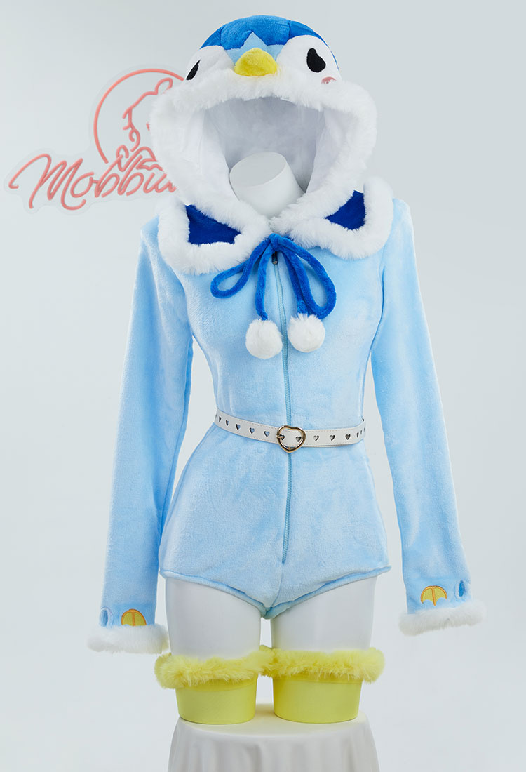 PM Derivado Mono ajustado y esponjoso kawaii Mono de felpa azul de manga larga con capucha y cinturón tipo capa