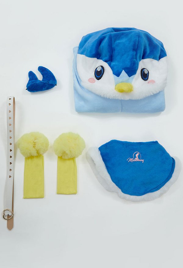PM Derivado Mono ajustado y esponjoso kawaii Mono de felpa azul de manga larga con capucha y cinturón tipo capa