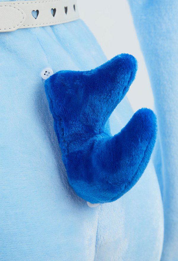 PM Derivado Mono ajustado y esponjoso kawaii Mono de felpa azul de manga larga con capucha y cinturón tipo capa