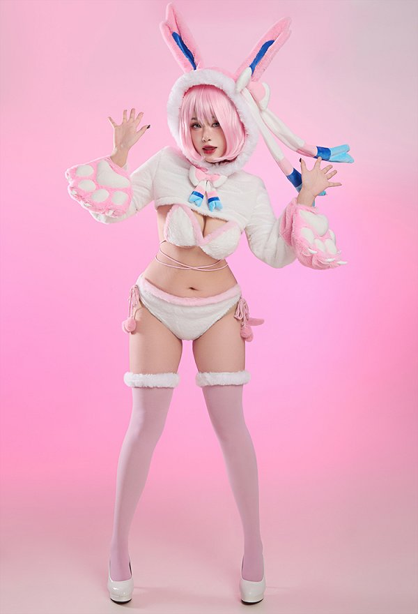 PM Derivado Bikini Furry Paw Sexy Traje Erótico Chaqueta Corta de Felpa y Corsé con Pantalón y Calcetines
