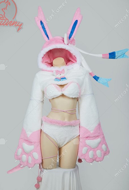 PM Sylveon, Dérivé Ensemble de Lingerie Sexy Veste et Soutien-gorge en Peluche avec Slip et Chaussettes