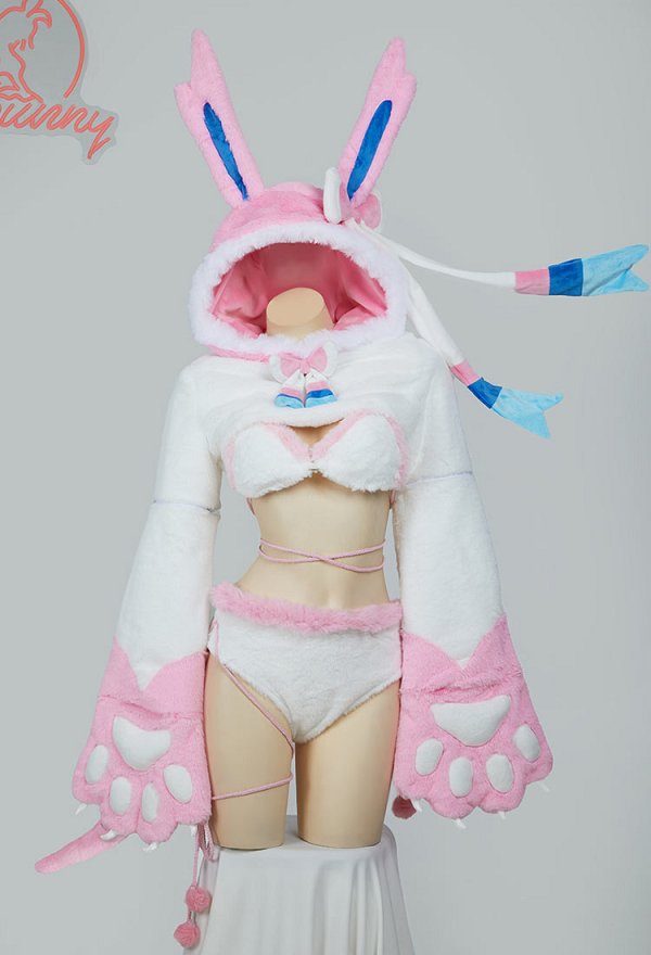 PM Derivado Bikini Furry Paw Sexy Traje Erótico Chaqueta Corta de Felpa y Corsé con Pantalón y Calcetines