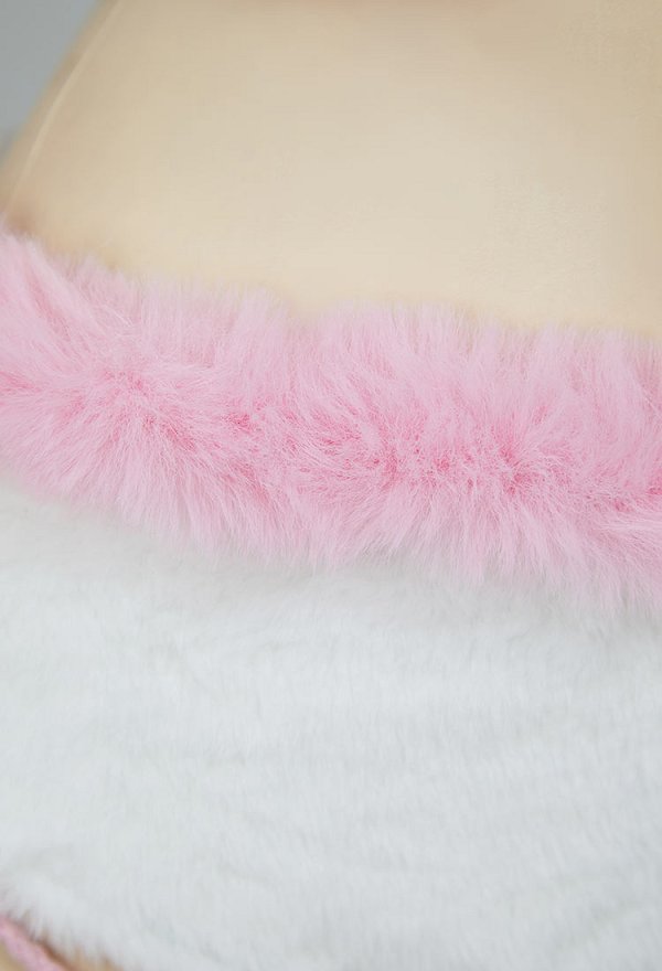 PM Derivado Bikini Furry Paw Sexy Traje Erótico Chaqueta Corta de Felpa y Corsé con Pantalón y Calcetines