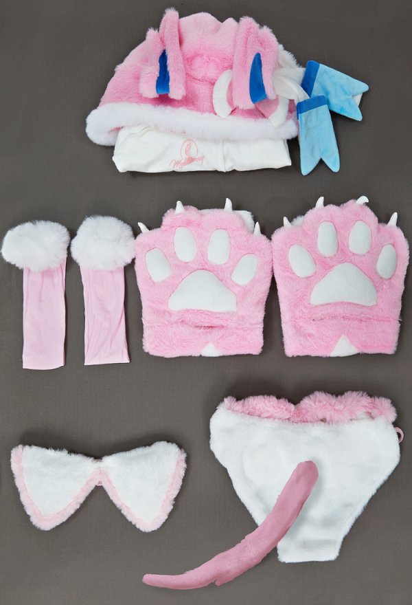 PM Derivado Bikini Furry Paw Sexy Traje Erótico Chaqueta Corta de Felpa y Corsé con Pantalón y Calcetines