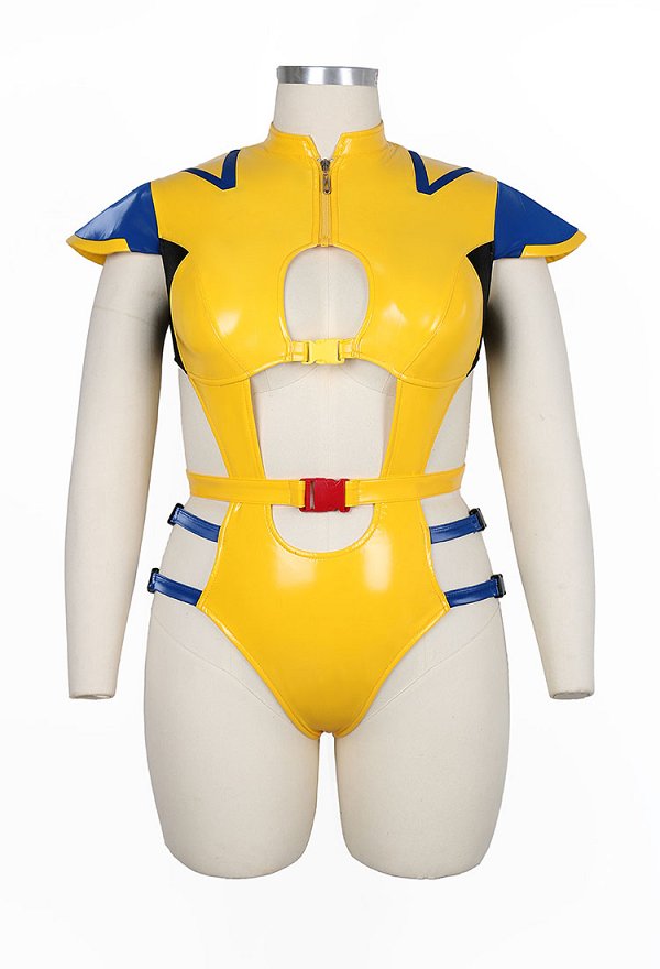 Talla Plus Conjunto sexy inspirado en superhéroe Wolverine: body con transparencias que incluye gorro y guantes