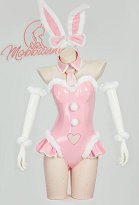Vocal Derivado Sexy Erótico Rosa Conejito Niña Conjunto Navidad Esponjoso Corazón Hueco Fuera Body con Conejito Orejas Bandas Pelo y Cola