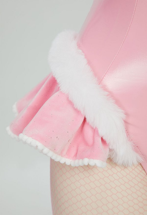 Vocal Derivado Sexy Erótico Rosa Conejito Niña Conjunto Navidad Esponjoso Corazón Hueco Fuera Body con Conejito Orejas Bandas Pelo y Cola