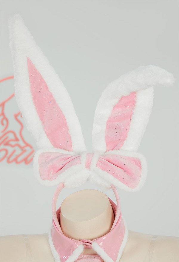 Vocal Derivado Sexy Erótico Rosa Conejito Niña Conjunto Navidad Esponjoso Corazón Hueco Fuera Body con Conejito Orejas Bandas Pelo y Cola