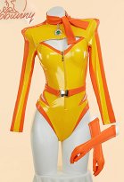 Conjunto de lencería sexy derivado de la princesa Daisy, traje de carreras, mono con recortes a rayas y guantes con cinturón