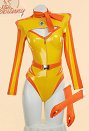 Conjunto de lencería sexy derivado de la princesa Daisy, traje de carreras, mono con recortes a rayas y guantes con cinturón