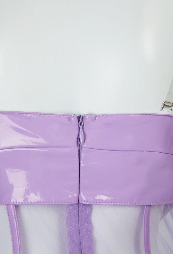 Body de lencería sexy PM Derivative Body ajustado de cuero brillante con cuello y diadema
