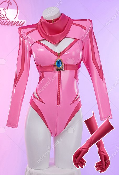Conjunto de lencería sexy derivado de la princesa Peach, traje de carreras, mono con recortes a rayas y guantes con corona