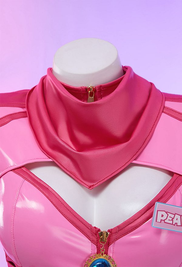 Sexy Peach Princess Derivative Lingerie Dessous Set Rennanzug Gestreiftem Cut Out mit Kronen Handschuhe