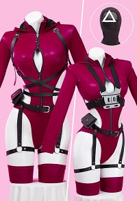 Squid Game Derivative Sexy Lingerie Bodysuit Cutout Zipper Hooded Bodysuit with Gloves Headgear
