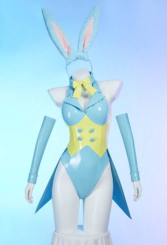 Bunny Girl Sexy Lingerie Blue Bunny Girl Costume V-Neck Bodysuit with Ear Headband Tail