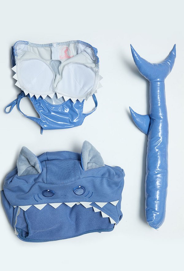 Sexy Lingerie Set Kawaii Pequeño Tiburón Niña Body con Capucha Crop y Cola