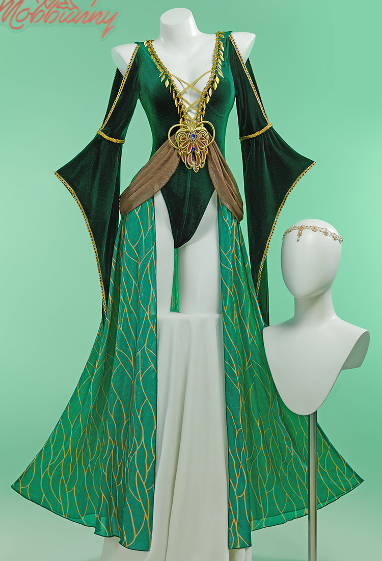 Triss Derivative Lencería Sexy Body Verde Estilo Medieval Body V Profundo con Tocado