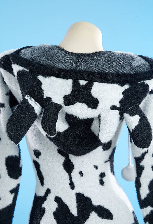 Sexy Lingerie Fluffy Homewear Bodycon Romper Black and White Cow Pattern Hooded Bodysuit