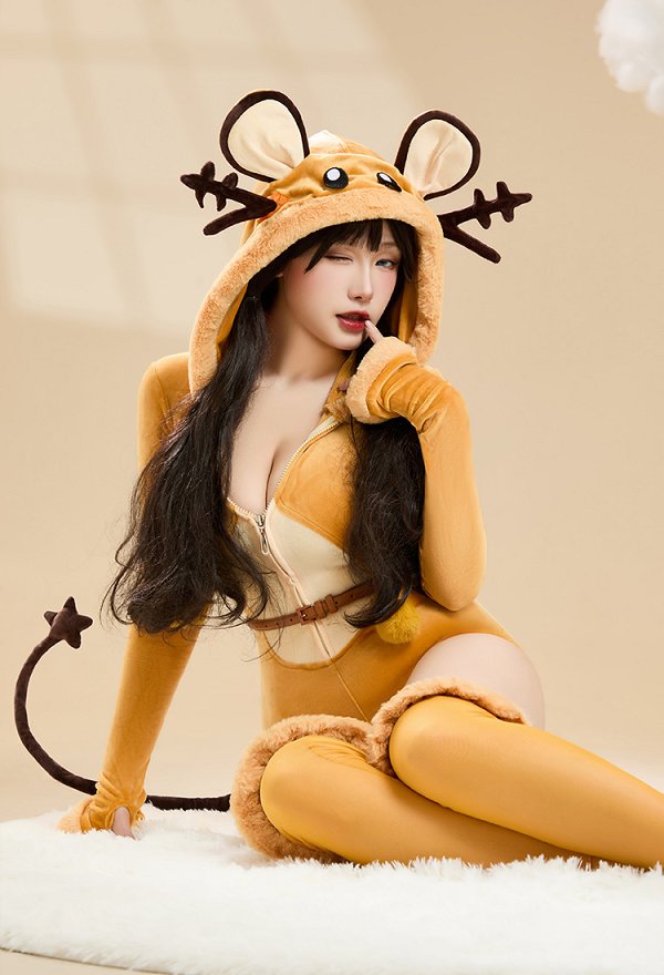 PM Derivado Sexy Linngerie Peluche Bodycon Romper Kawaii Body con capucha y cinturón de cola