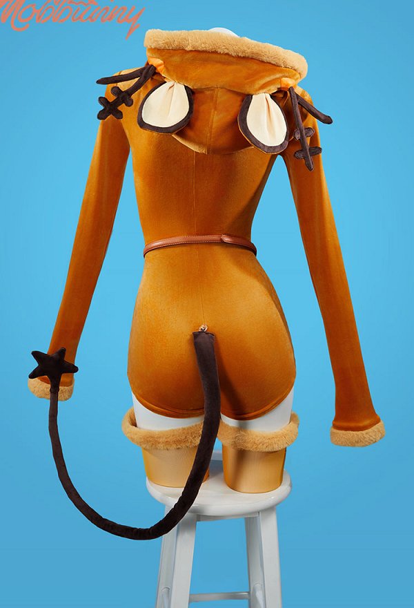 PM Derivado Sexy Linngerie Peluche Bodycon Romper Kawaii Body con capucha y cinturón de cola