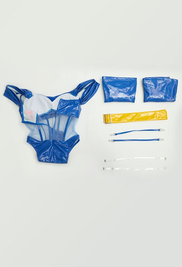 Hitomi Kisugi Derivative Sexy Lingerie Set Off Shoulder See Through Bodysuit with Belt and Stockings