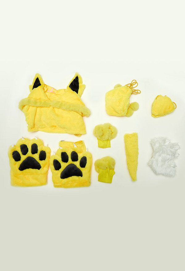 PM Derivative Bikini Furry Paw Yellow Sexy Lingerie Set Kawaii Plush Paw Guantes Sudadera con Capucha y Sujetador Braguitas