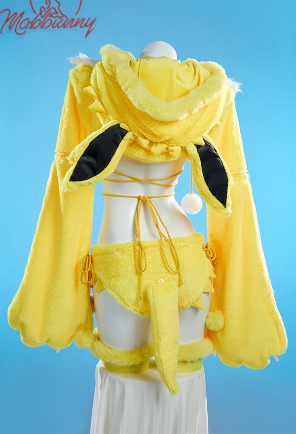 PM Derivative Bikini Furry Paw Yellow Sexy Lingerie Set Kawaii Plush Paw Guantes Sudadera con Capucha y Sujetador Braguitas