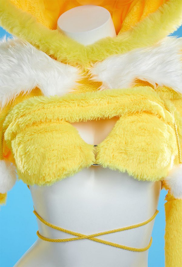 PM Derivative Bikini Furry Paw Yellow Sexy Lingerie Set Kawaii Plush Paw Guantes Sudadera con Capucha y Sujetador Braguitas