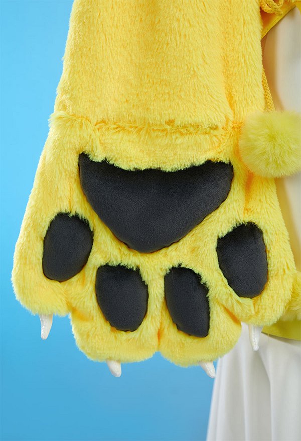 PM Derivative Bikini Furry Paw Yellow Sexy Lingerie Set Kawaii Plush Paw Guantes Sudadera con Capucha y Sujetador Braguitas