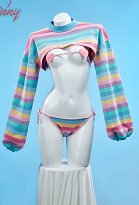 Ensemble Lingerie Sexy Kawaii Rainbow Stripe Crop Top with Bikini Bra Thong Set