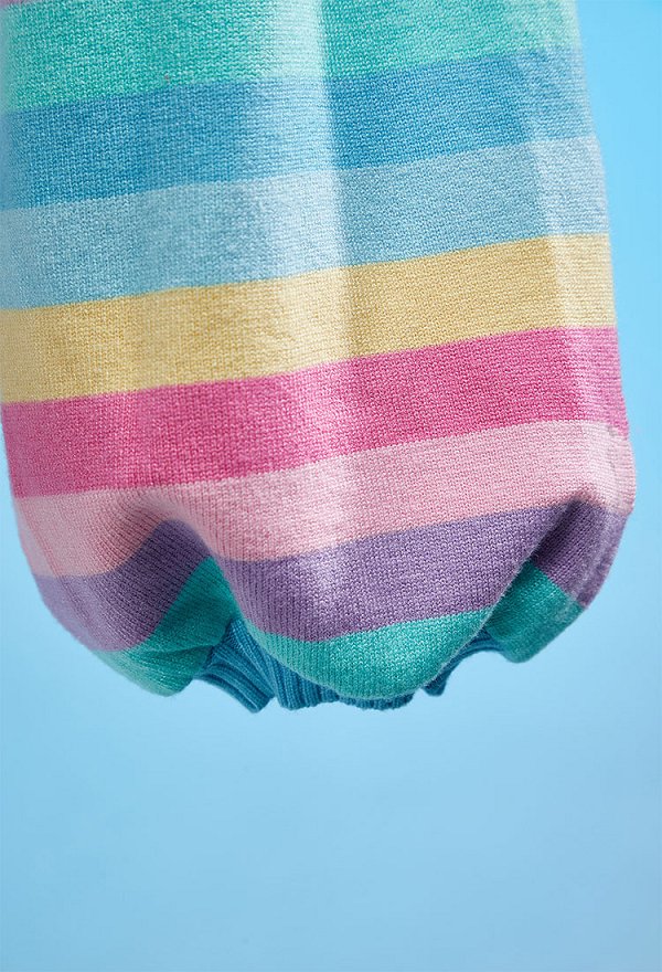 Knitted Sexy Lingerie Set Kawaii Rainbow Stripe Crop Top with Bikini Bra Thong Set