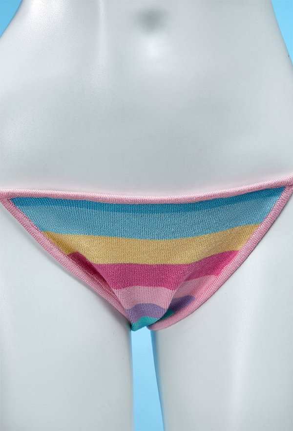 Knitted Sexy Lingerie Set Kawaii Rainbow Stripe Crop Top with Bikini Bra Thong Set