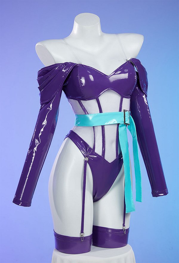 Rui Kisugi Derivado Sexy Lencería Conjunto Off Shoulder Ver A Través Body con Cinturón y Medias