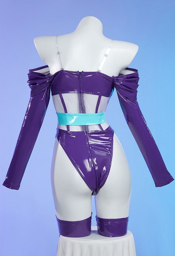 Rui Kisugi Derivado Sexy Lencería Conjunto Off Shoulder Ver A Través Body con Cinturón y Medias