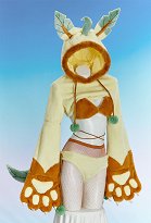 PM Derivative Gelbbraun Bikini Sexy Cosplay Dessous Set Kawaii Homewear Lingerie Hoodie BH Höschen mit Netzstrumpf