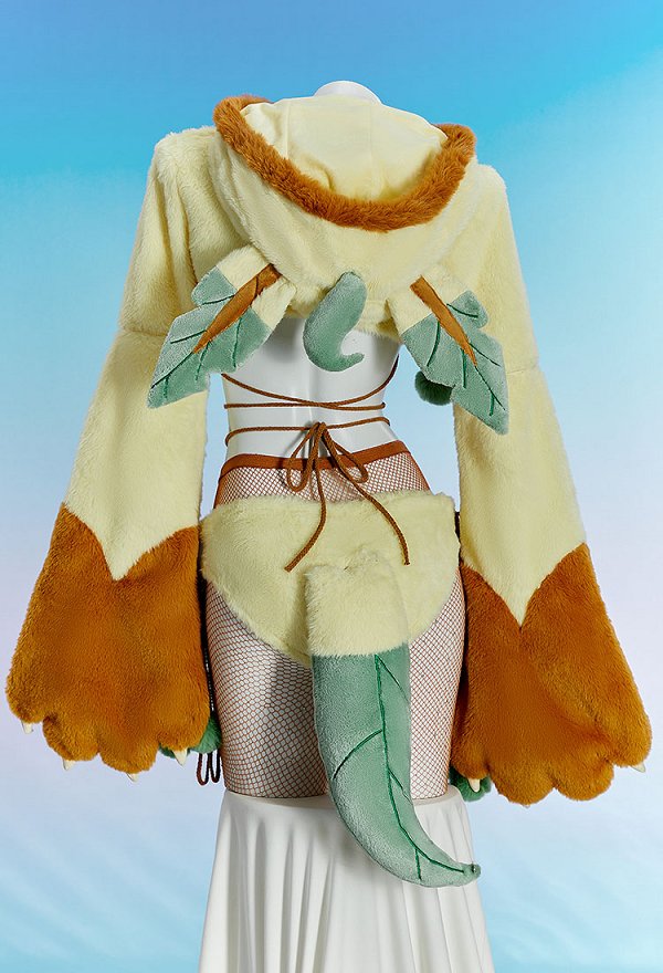 PM Derivative Gelbbraun Bikini Sexy Cosplay Dessous Set Kawaii Homewear Lingerie Hoodie BH Höschen mit Netzstrumpf
