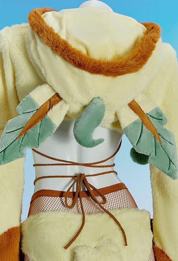 PM Derivative Gelbbraun Bikini Sexy Cosplay Dessous Set Kawaii Homewear Lingerie Hoodie BH Höschen mit Netzstrumpf
