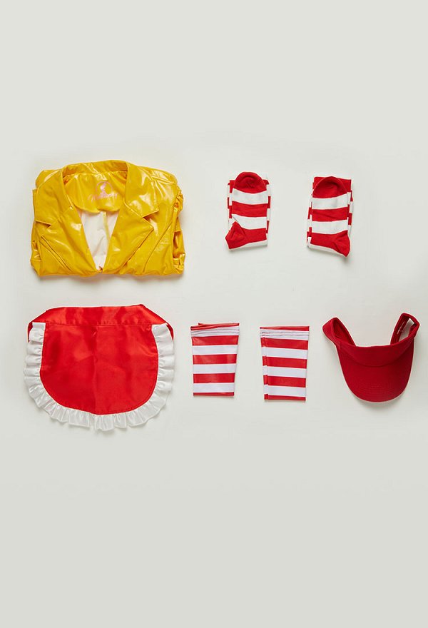 Sexy Lingerie Maid Uniform Set Waitress Yellow Dress with Red Apron and Hat