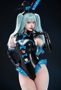 Vocal Derivative Sexy Lingerie Bunny Girl Cut-out Sleeveless Bodysuit with Gloves and Headband