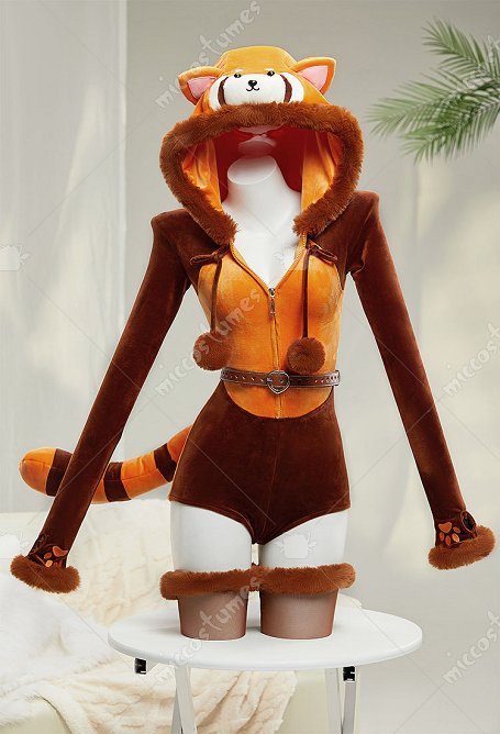 Roter Panda Sexy Plüsch Homewear Dessous Lingerie Cosplay Pelziger Kawaii Strampler mit Schwanz Gürtel