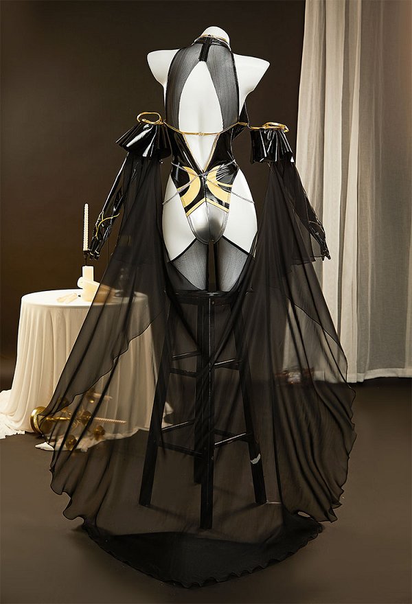 Mobbunny x Princess_Ailish Shadowheart Novia Gótica Vestido de Novia Negro Lencería Sexy Mono con Velo y Tocado