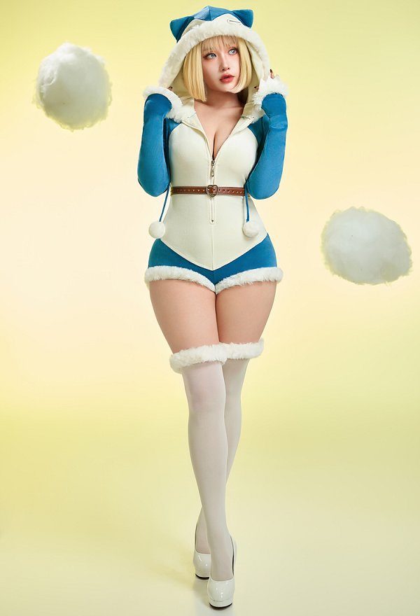 PM Derivative Sexy Lingerie Plush Homewear Fluffy Jumpsuit with Socks and Belt