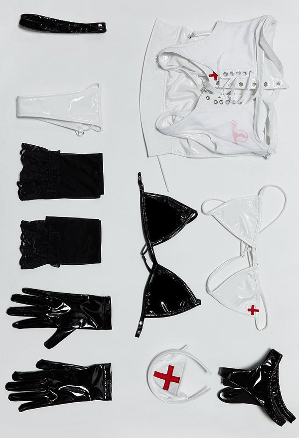 Tifa Dérivé Sexy Cosplay Lingerie Uniforme d'infirmière blanc Combinaison découpé avec soutien-gorge et string noir et blanc Tifa Dérivé Sexy Cosplay Lingerie Uniforme d'infirmière blanc Combinaison découpé avec soutien-gorge et string noir et blanc