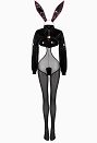 Sexy Lingerie Bunny Costume Black Bunny Girl Set Sheer Hollow Bodysuit with Short Top and Thong
