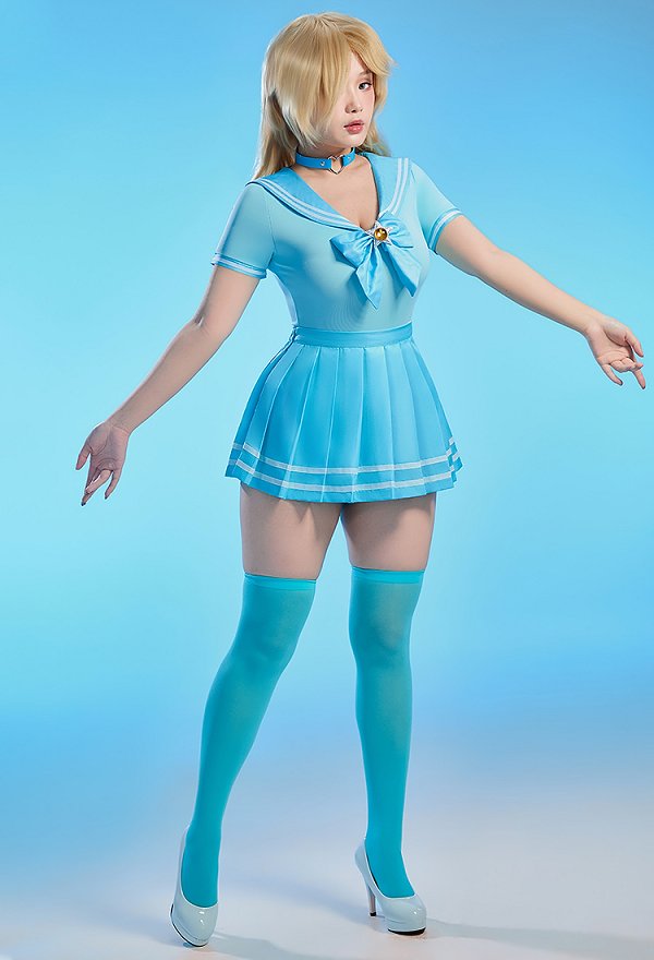 Princess Derivative Sexy Cosplay Sailor Outfit Set Bodysuit mit Faltenrock Schleife