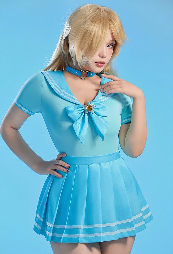 Princess Derivative Sexy Cosplay Sailor Outfit Set Bodysuit mit Faltenrock Schleife