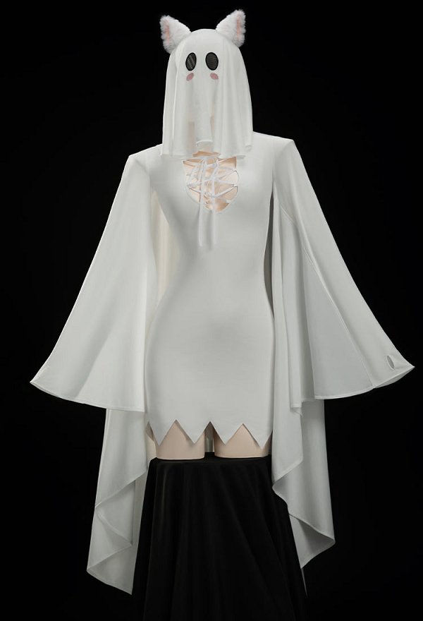 Sexy Ghost Lingerie Halloween Costume Irregular Dress with Stockings and Ears