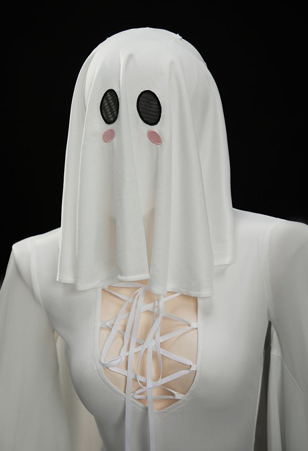 Sexy Ghost Lingerie Halloween Costume Irregular Dress with Stockings and Ears
