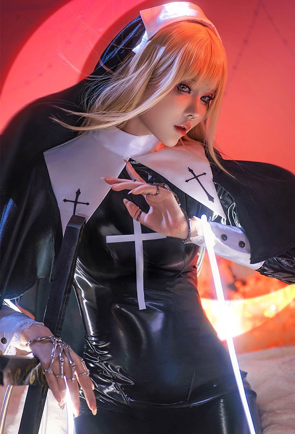 Traje erótico de cosplay de monja sexy body ajustado negro